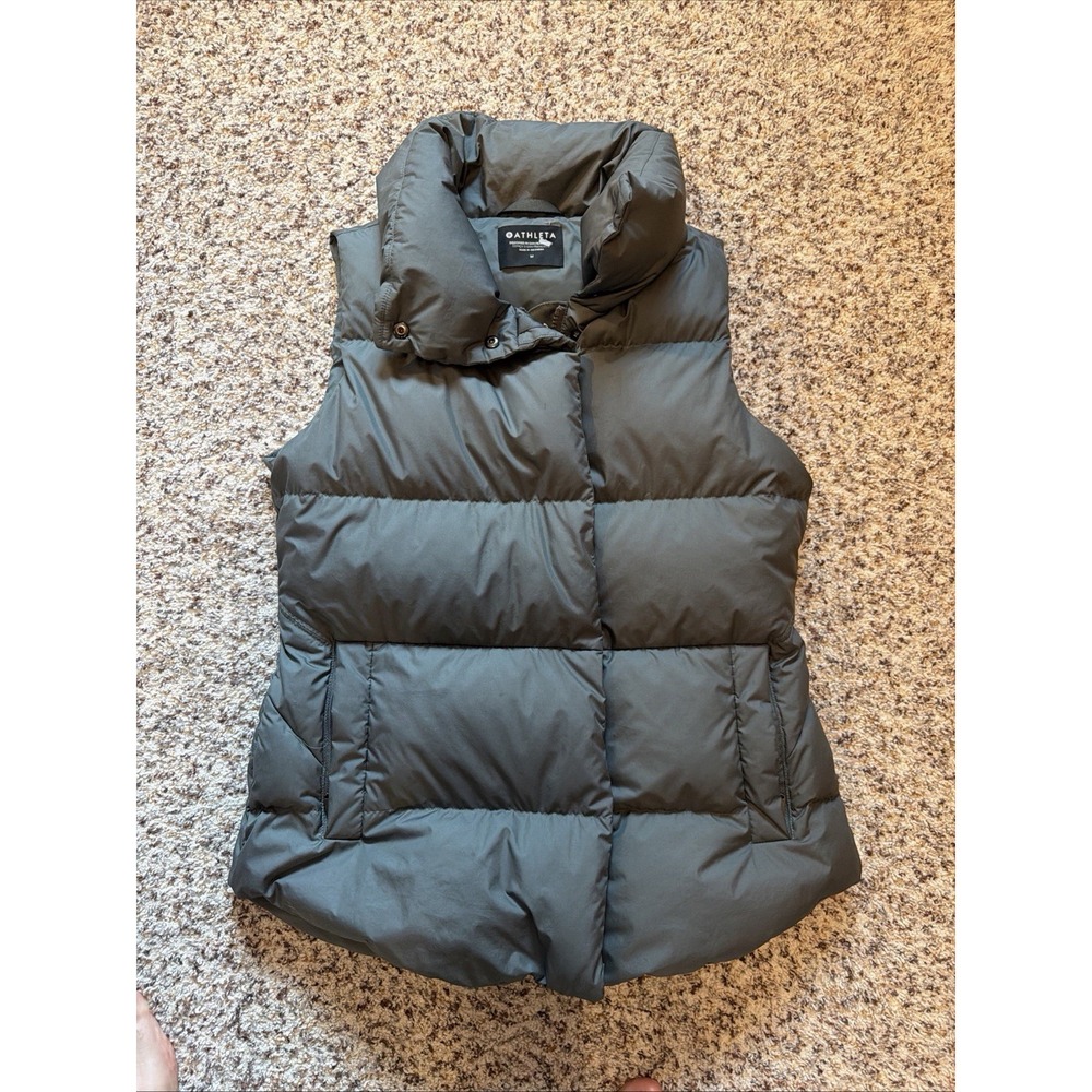 Athleta New Women's Gray Down Puffer Vest, Mid-Length, Sleeveless, Size M